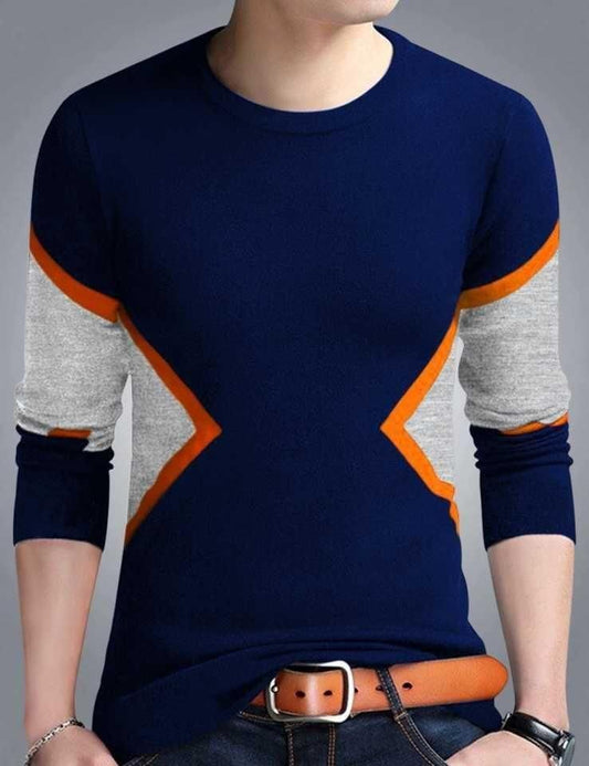 Cotton Blend Color Block Full Sleeves T-Shirt